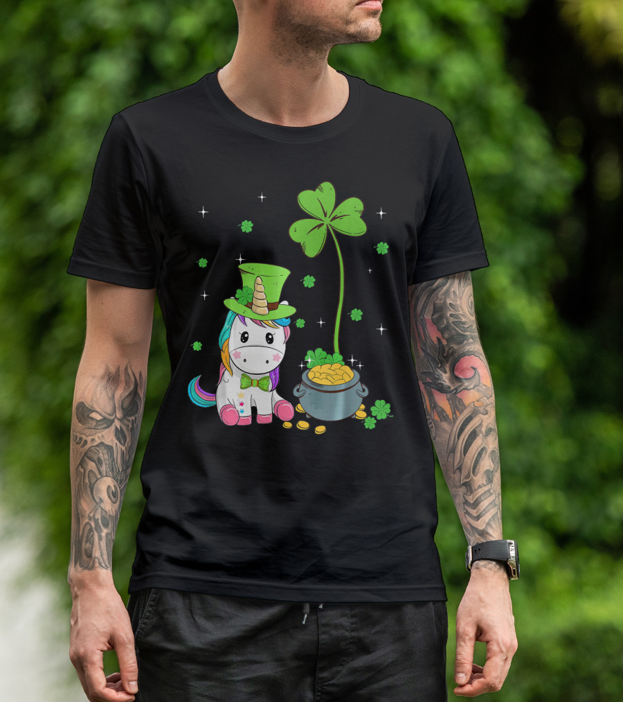 Shamrock Leprechaun Unicorn St Patricks Pot Of Gold T-Shirt
