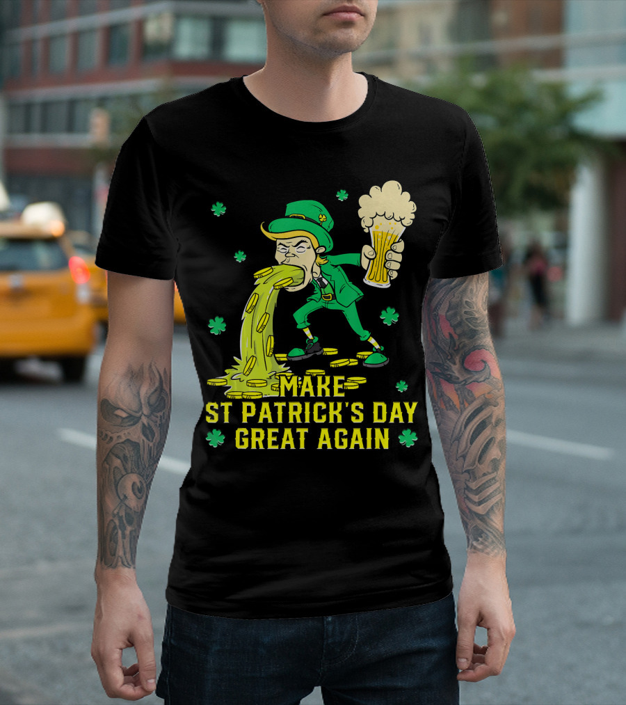 Make St Patrick's Day Great Again Leprechaun With Beer And Gold Coins T-Shirt