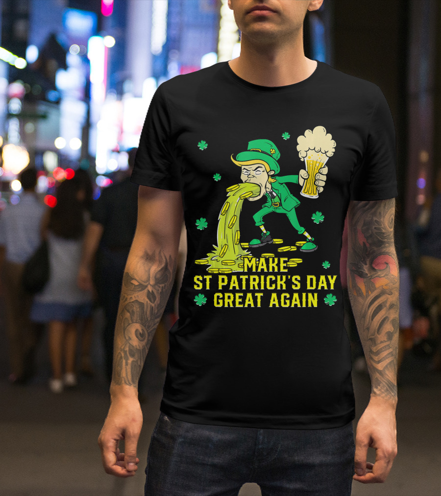 Make St Patrick's Day Great Again Leprechaun With Beer And Gold Coins T-Shirt