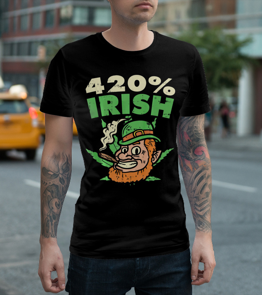Funny St Patricks Day 420% Irish Weed Smoking Leprechaun T-Shirt