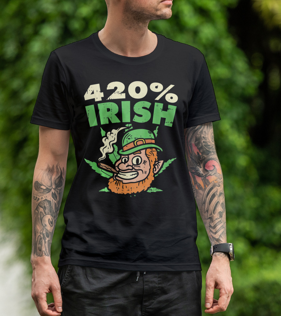 Funny St Patricks Day 420% Irish Weed Smoking Leprechaun T-Shirt