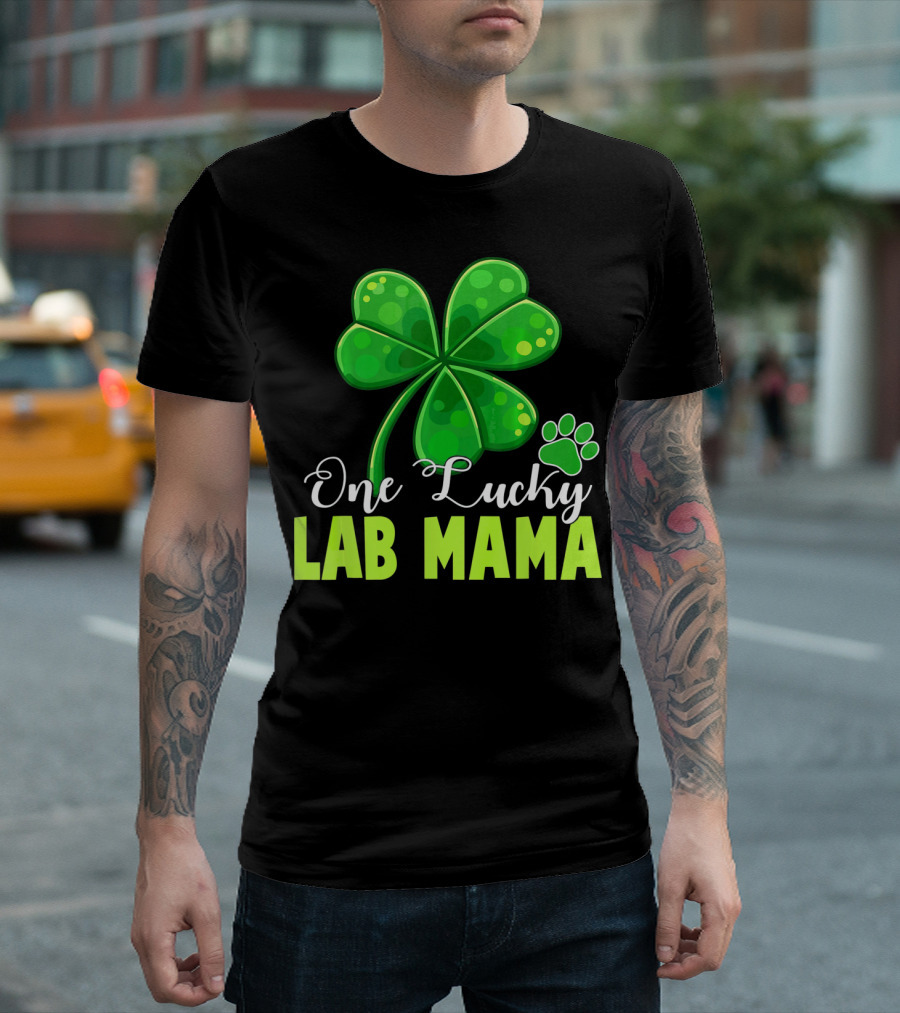 One Lucky Lab Mama Shamrock Paw Prints T-Shirt