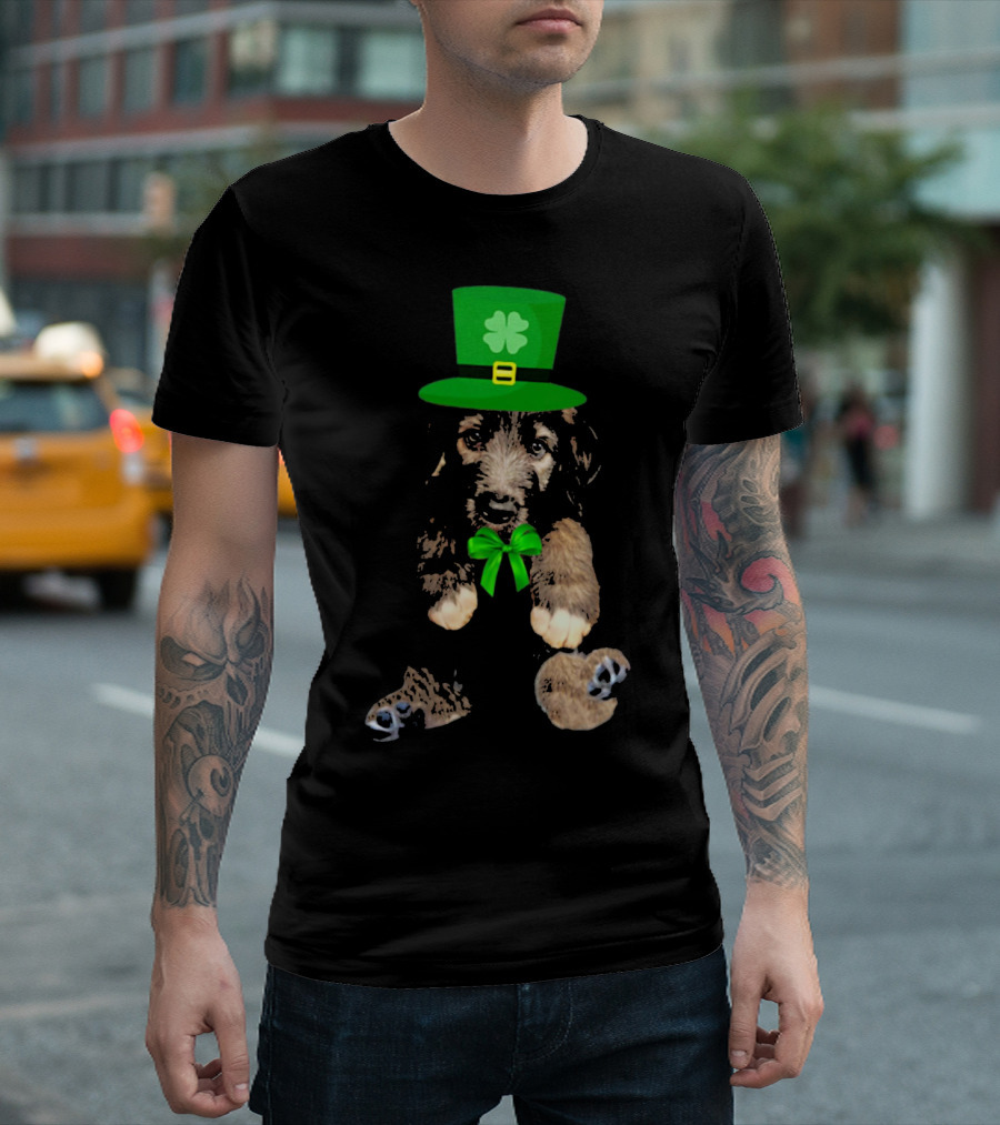 Irish Wolfhound Puppy with Leprechaun Hat and Shamrock Bow for St. Patrick's Day T-Shirt