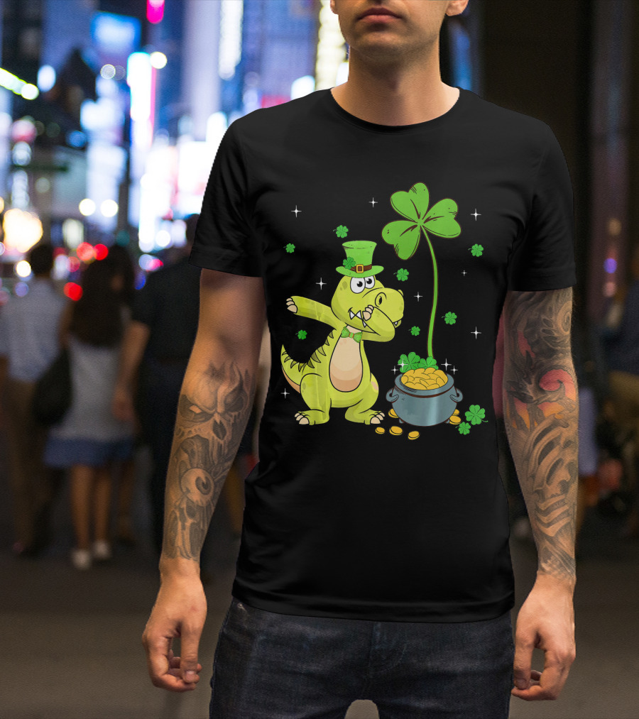 Shamrock Dabbing Dinosaur Leprechaun Gold Pot St Patricks T-Shirt