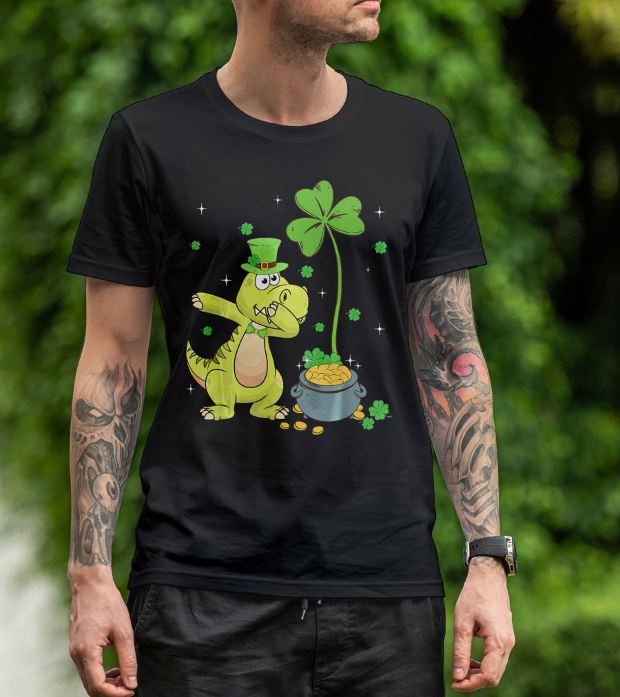 Shamrock Dabbing Dinosaur Leprechaun Gold Pot St Patricks T-Shirt