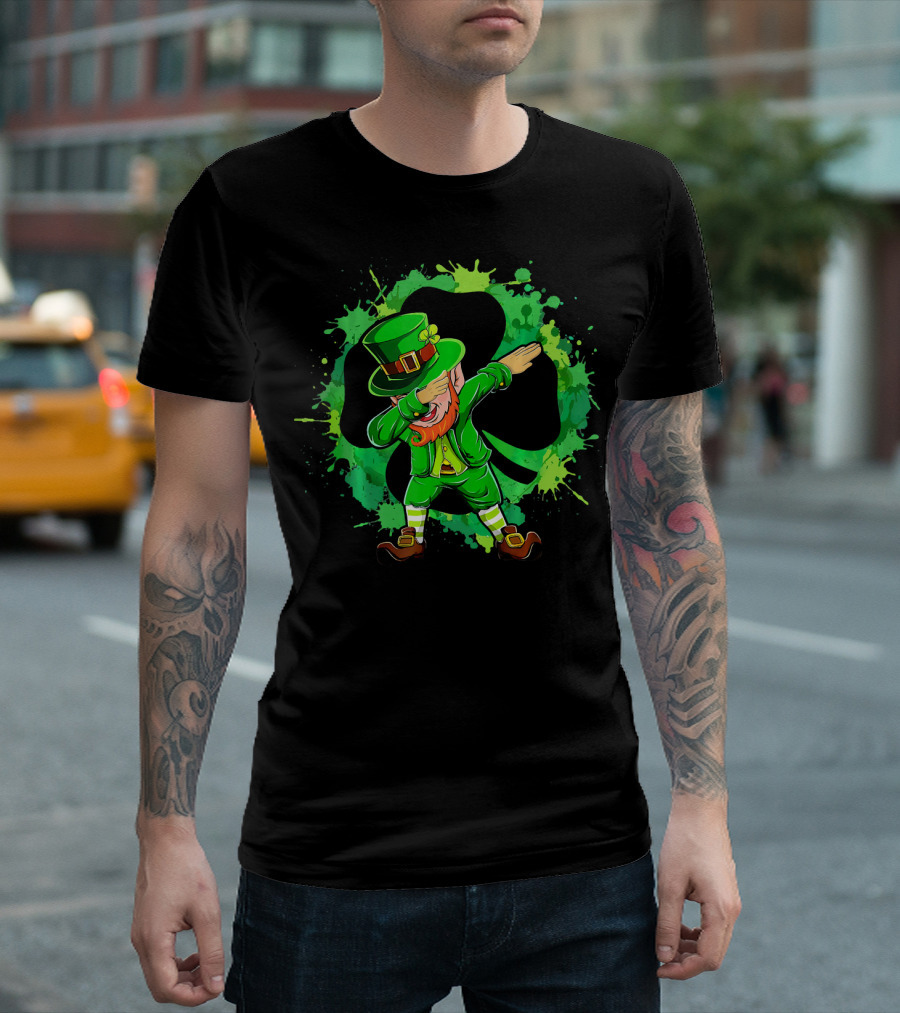 Dabbing Leprechaun Funny Dab St Patricks Shamrock Green Splatter T-Shirt