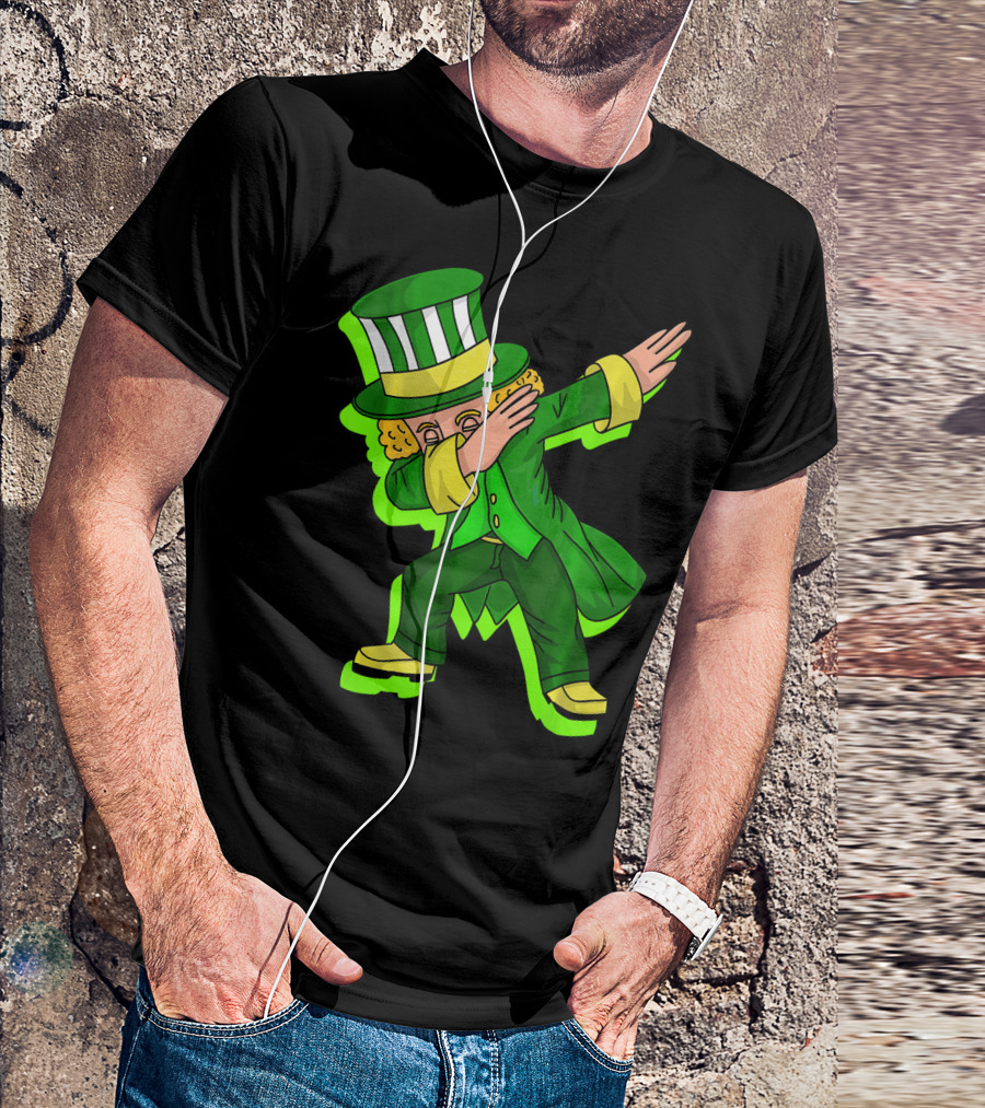 Dabbing Leprechaun With Green Shadow Cut Hat And Coat T-Shirt