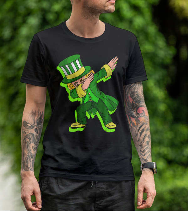 Dabbing Leprechaun With Green Shadow Cut Hat And Coat T-Shirt