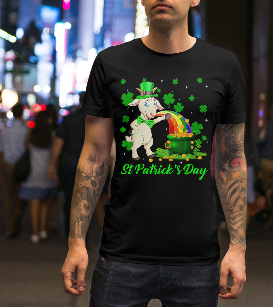 St Patrick's Day Leprechaun Goat Shamrock Rainbow Pot Of Gold T-Shirt