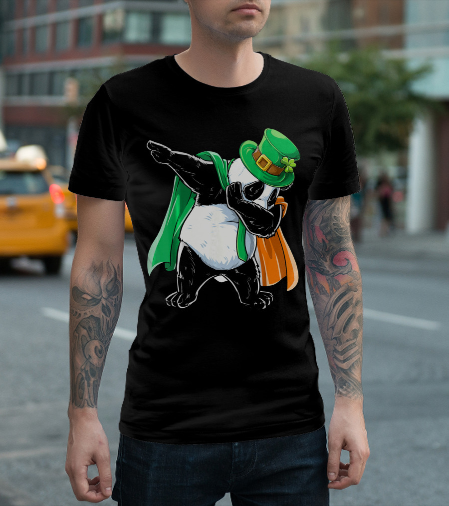 Dabbing Panda St Patricks Day Irish Flag Hat Shamrock T-Shirt