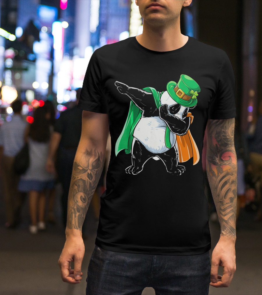 Dabbing Panda St Patricks Day Irish Flag Hat Shamrock T-Shirt