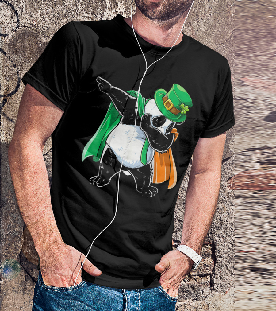 Dabbing Panda St Patricks Day Irish Flag Hat Shamrock T-Shirt