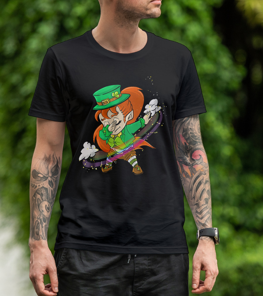 Dabbing Leprechaun Girl With Green Hat And Rainbow Magic T-Shirt