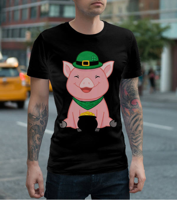 Cute Pig St. Patrick's Day Hat And Gold Pot T-Shirt