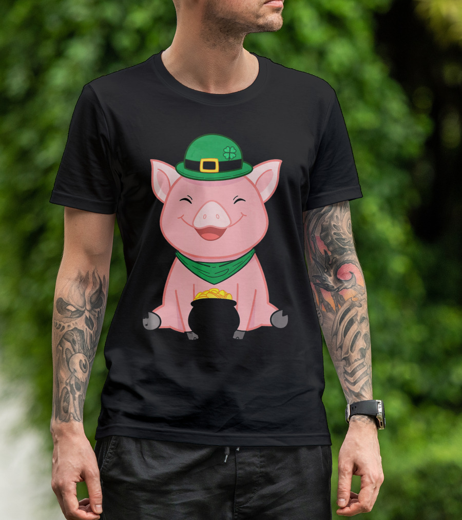 Cute Pig St. Patrick's Day Hat And Gold Pot T-Shirt
