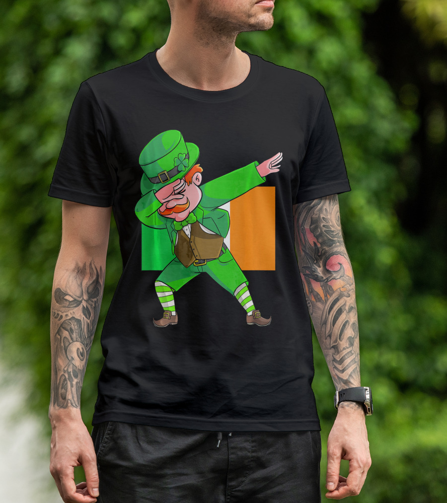 Dabbing Leprechaun Ireland Flag St. Patrick's Day Fun T-Shirt