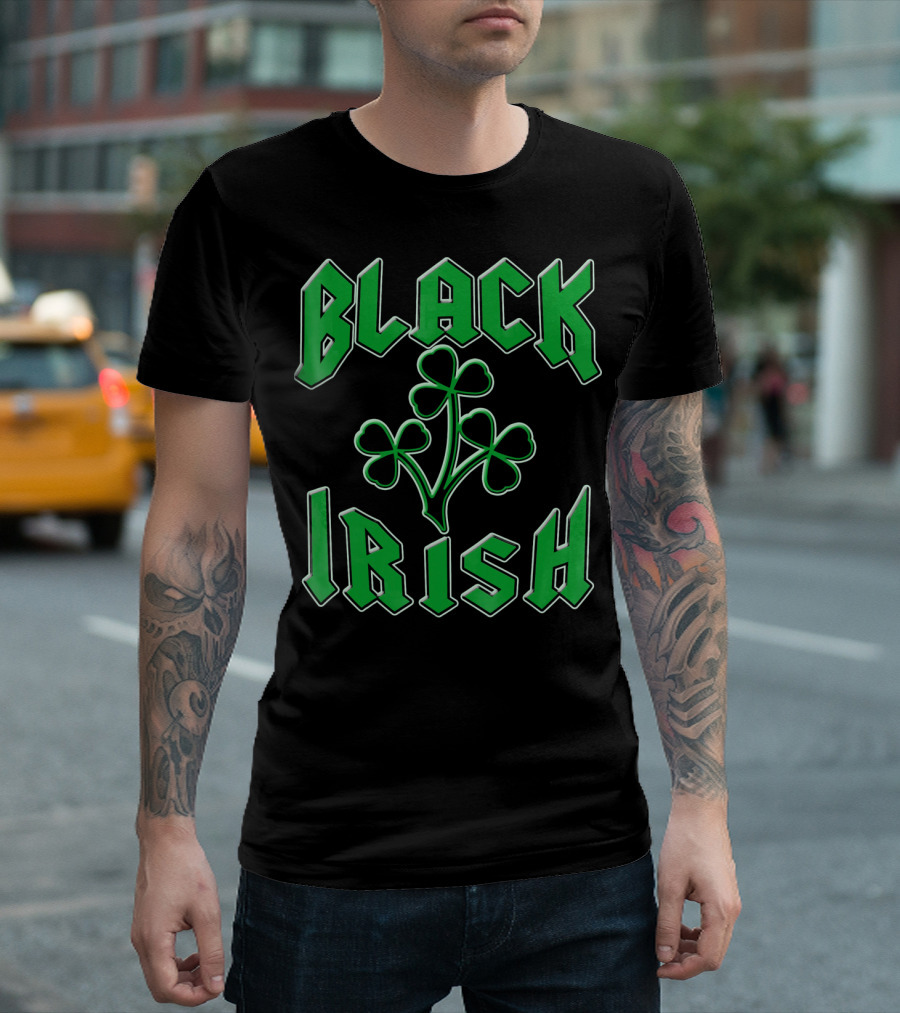 Black Irish Shamrock St Pats Day T-Shirt