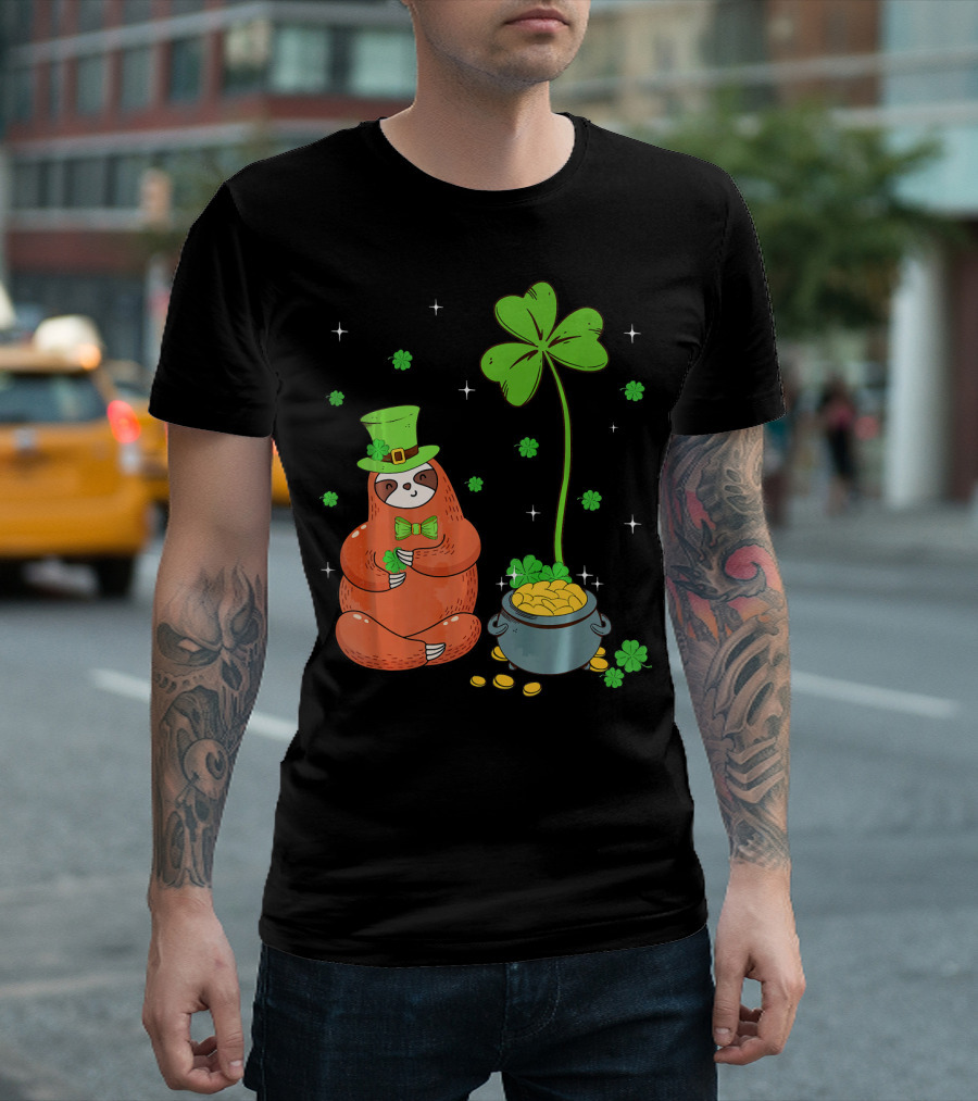 Shamrock Leprechaun Sloth Pot Of Gold St Patricks T-Shirt