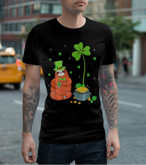 Shamrock Leprechaun Sloth Pot Of Gold St Patricks T-Shirt