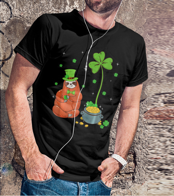 Shamrock Leprechaun Sloth Pot Of Gold St Patricks T-Shirt