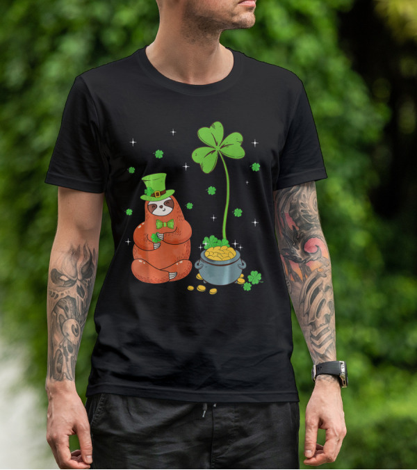 Shamrock Leprechaun Sloth Pot Of Gold St Patricks T-Shirt