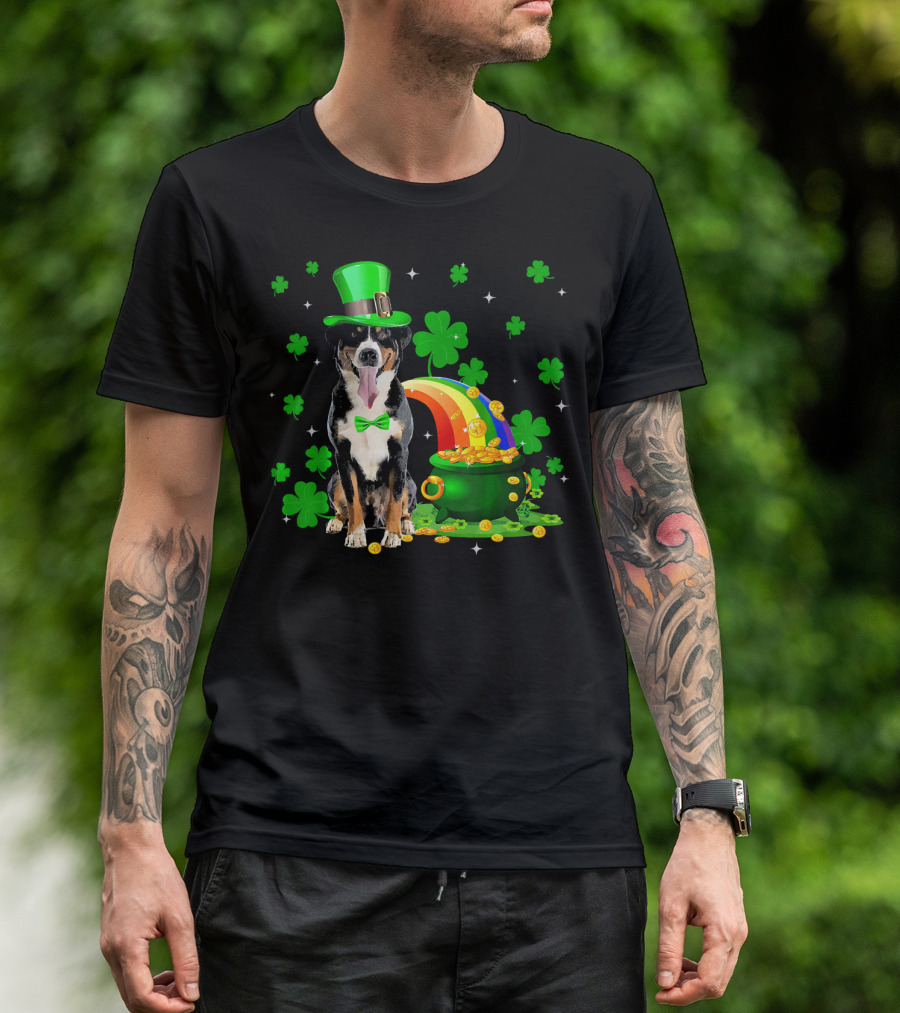 Leprechaun Appenzeller Sennenhund St Patrick's Day Rainbow Pot Of Gold Shamrocks T-Shirt