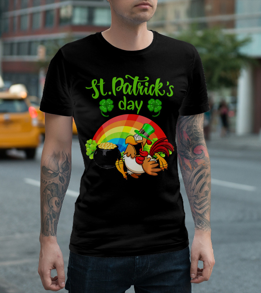 St. Patrick's Day Leprechaun Chicken with Rainbow and Pot of Gold T-Shirt