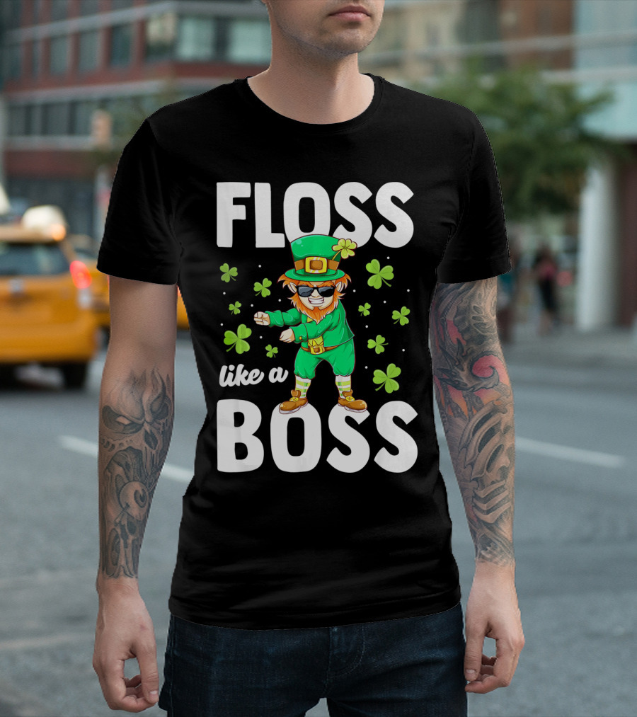 Floss Like a Boss Leprechaun Dance with Shamrocks T-Shirt