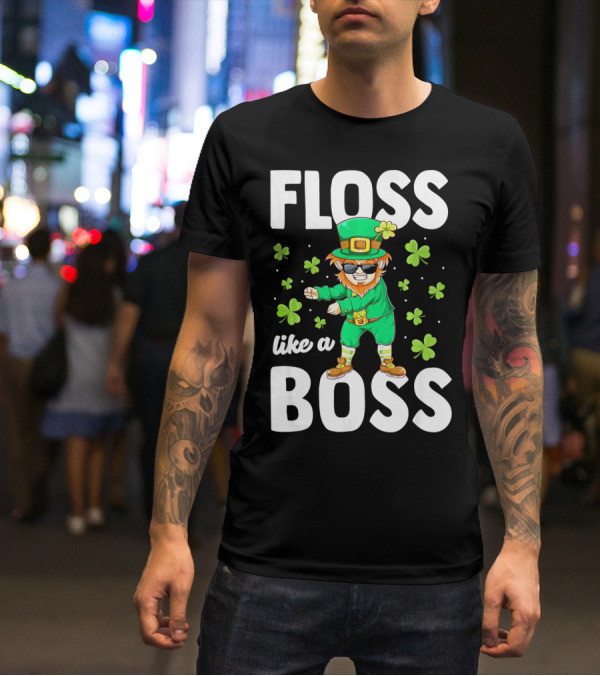 Floss Like A Boss Leprechaun Dance With Shamrocks T-Shirt