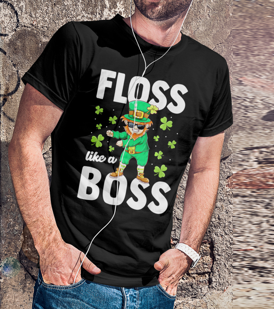 Floss Like A Boss Leprechaun Dance With Shamrocks T-Shirt