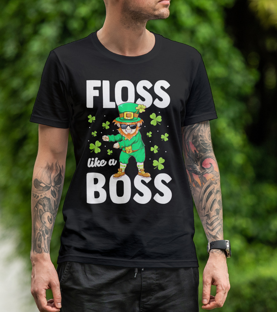Floss Like A Boss Leprechaun Dance With Shamrocks T-Shirt