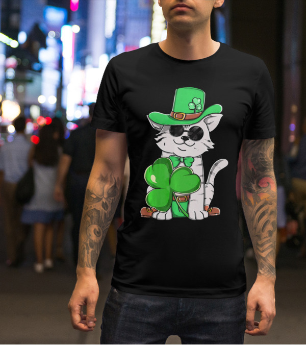 Leprechaun Cat Shamrock Irish St Pat Day Kitty T-Shirt