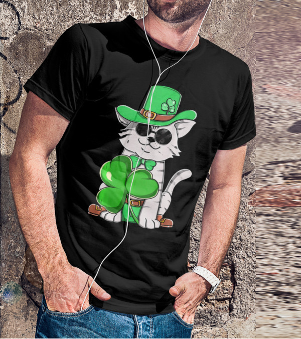 Leprechaun Cat Shamrock Irish St Pat Day Kitty T-Shirt
