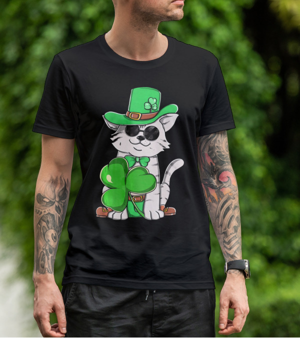 Leprechaun Cat Shamrock Irish St Pat Day Kitty T-Shirt