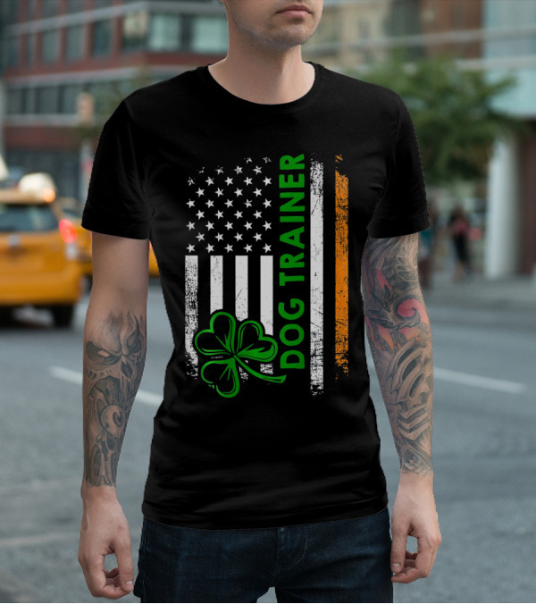 Irish Dog Trainer Shamrock American Flag T-Shirt
