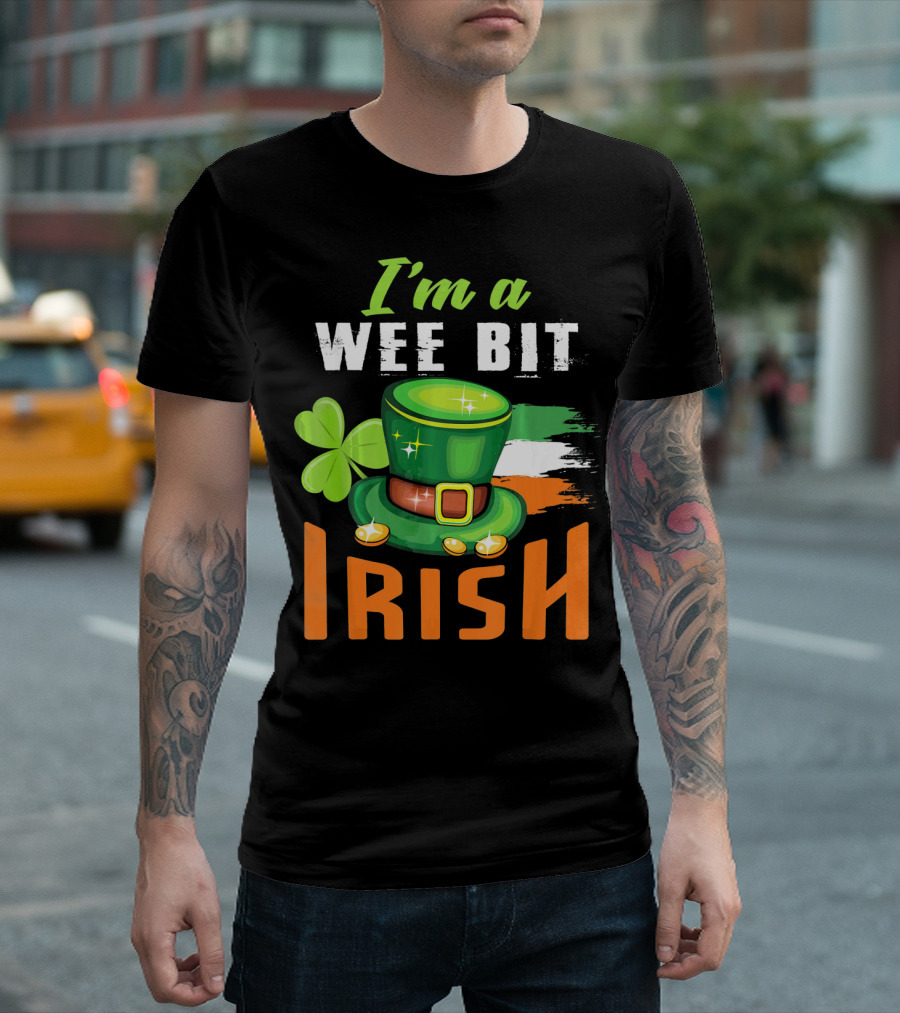 I'm a Wee Bit Irish Shamrock Hat and Flag St. Patrick's Day T-Shirt