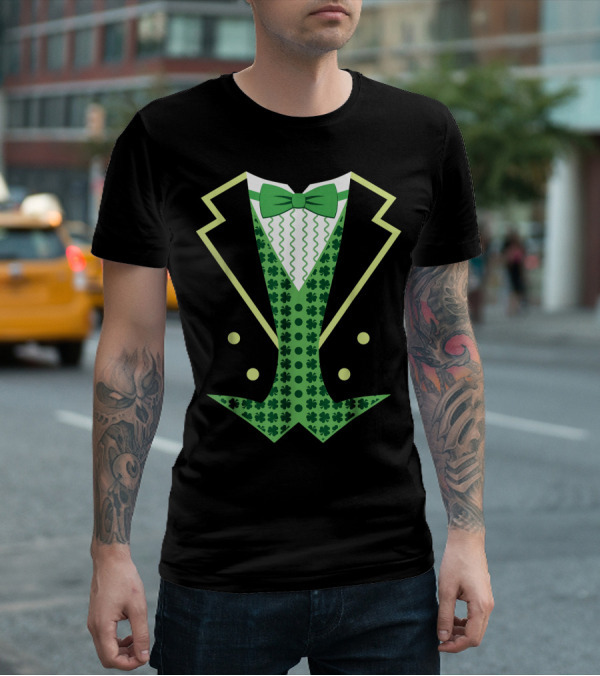 Leprechaun Costume Vintage Tuxedo Clover Bow Tie T-Shirt
