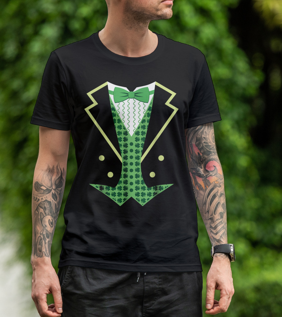 Leprechaun Costume Vintage Tuxedo Clover Bow Tie T-Shirt