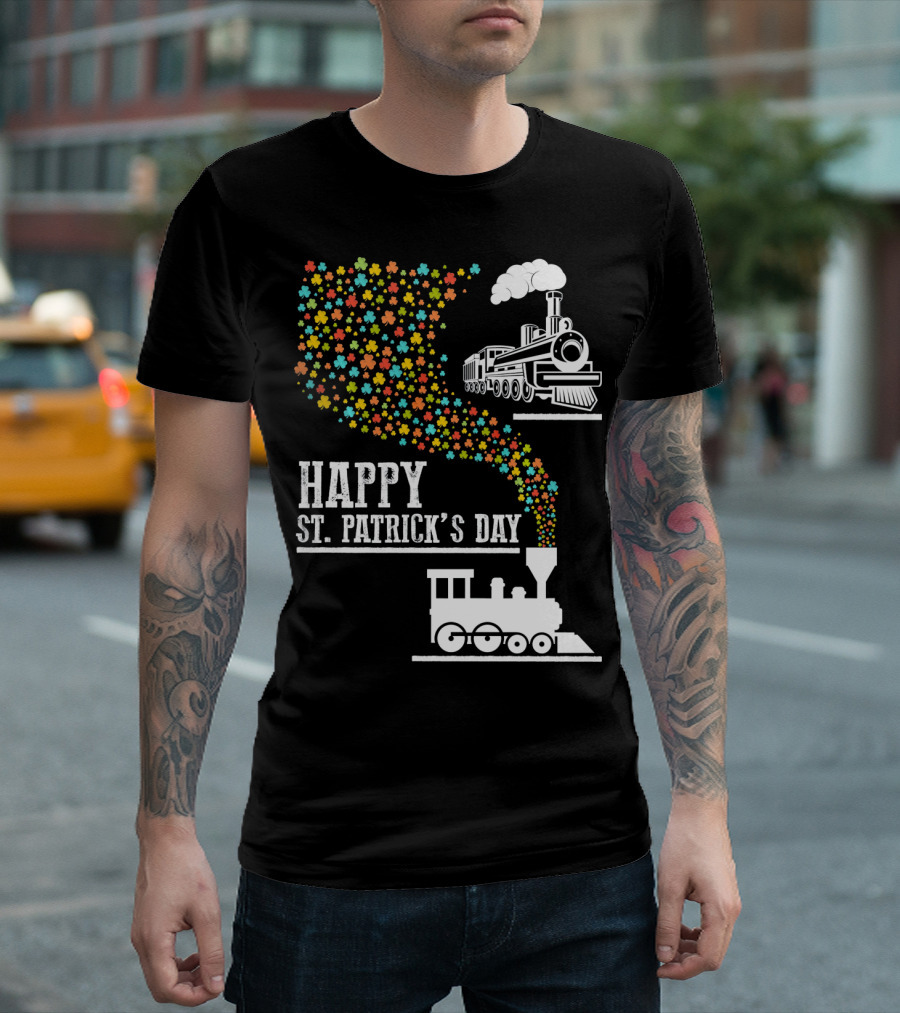 Happy St Patrick's Day Irish Shamrock Train Steam Puff T-Shirt