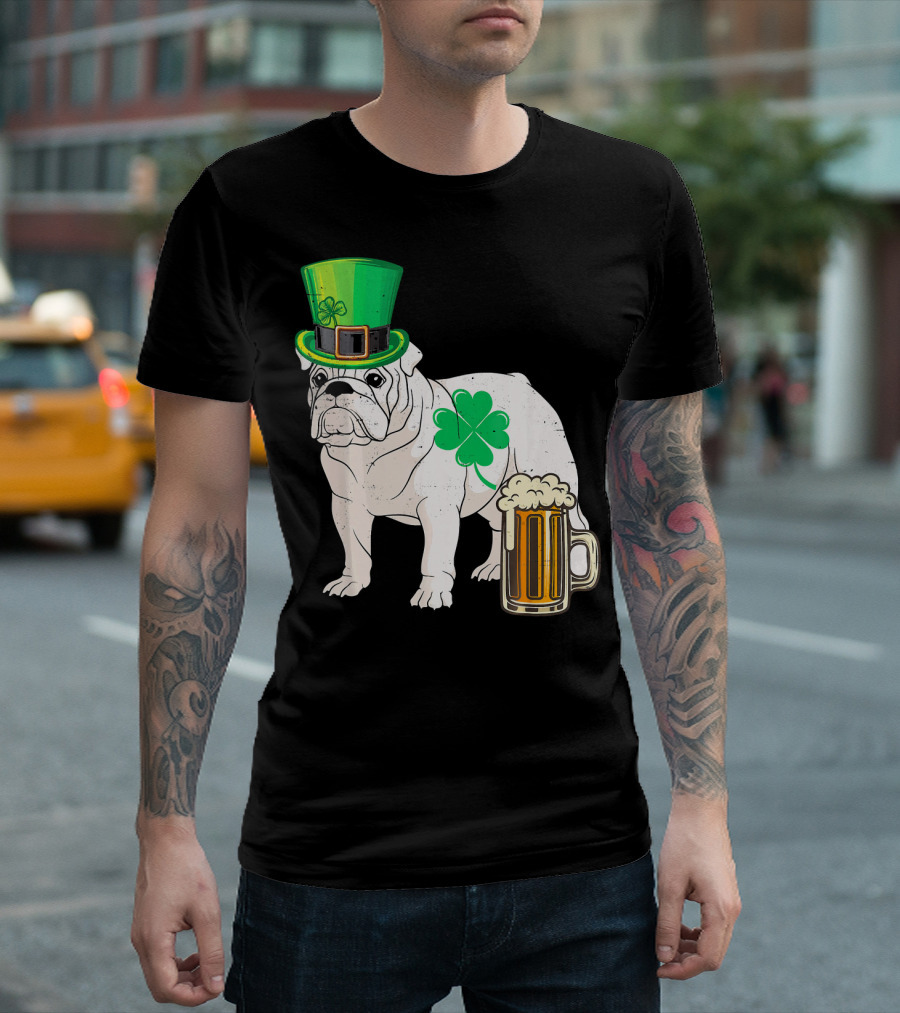 Bulldog Shamrock St Patricks Day Beer Hat T-Shirt