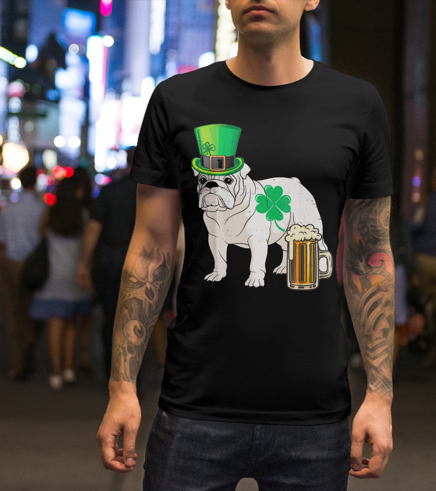 Bulldog Shamrock St Patricks Day Beer Hat T-Shirt