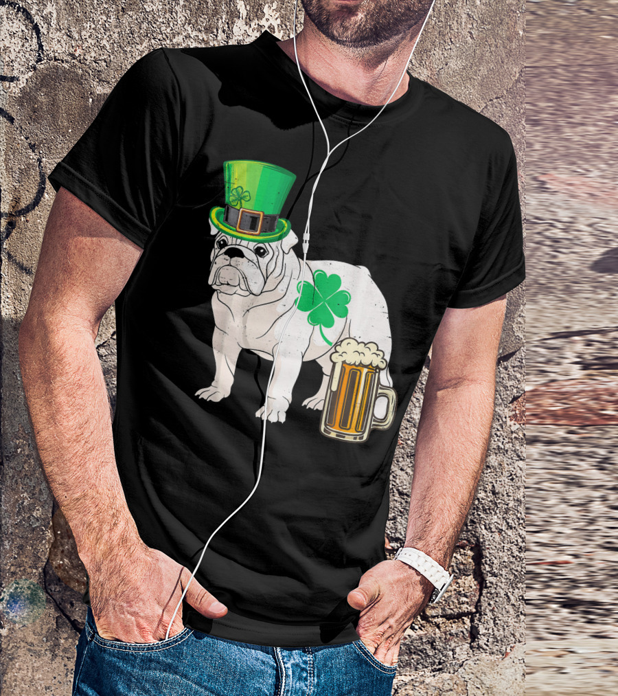 Bulldog Shamrock St Patricks Day Beer Hat T-Shirt