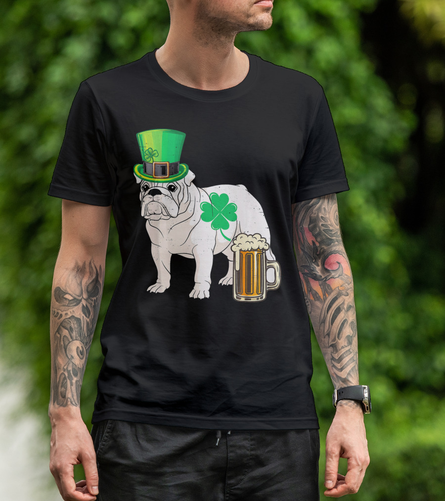 Bulldog Shamrock St Patricks Day Beer Hat T-Shirt