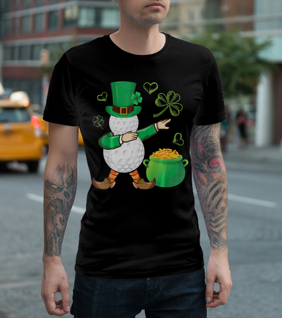 Golf Leprechaun Dabbing With Gold Shamrock And Pot Of Gold T-Shirt