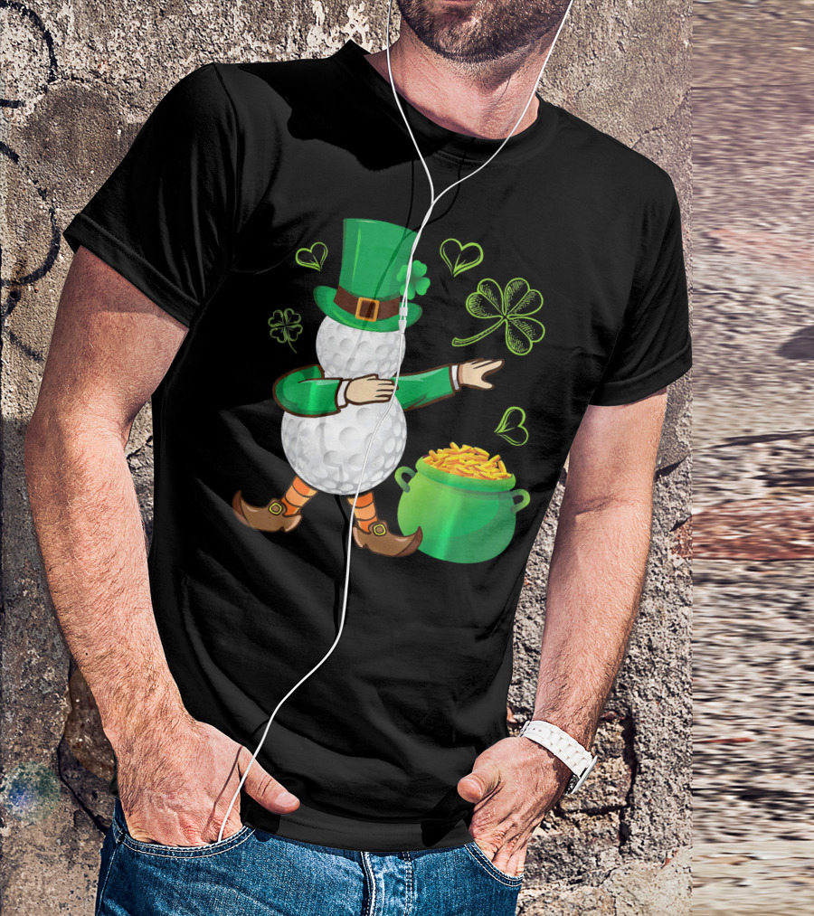 Golf Leprechaun Dabbing With Gold Shamrock And Pot Of Gold T-Shirt
