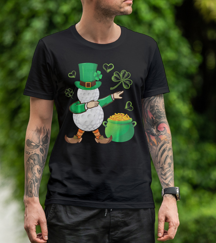 Golf Leprechaun Dabbing With Gold Shamrock And Pot Of Gold T-Shirt