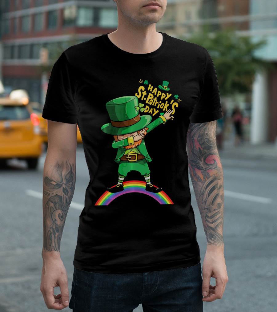 Happy St. Patrick's Day Leprechaun Dab on Rainbow T-Shirt