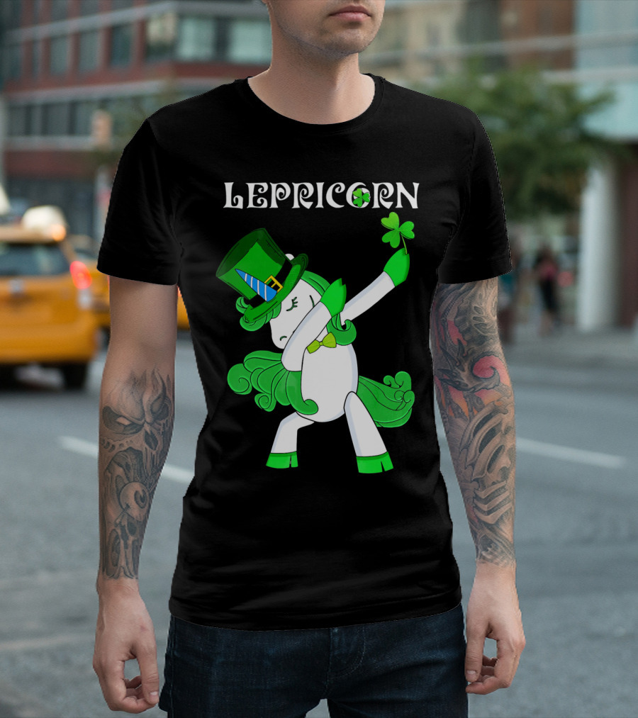 Lepricorn Funny Dabbing Cute Irish Unicorn With Shamrock T-Shirt