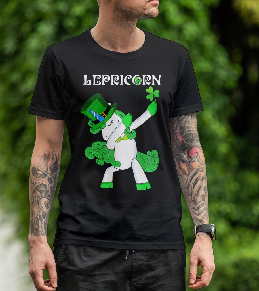 Lepricorn Funny Dabbing Cute Irish Unicorn With Shamrock T-Shirt