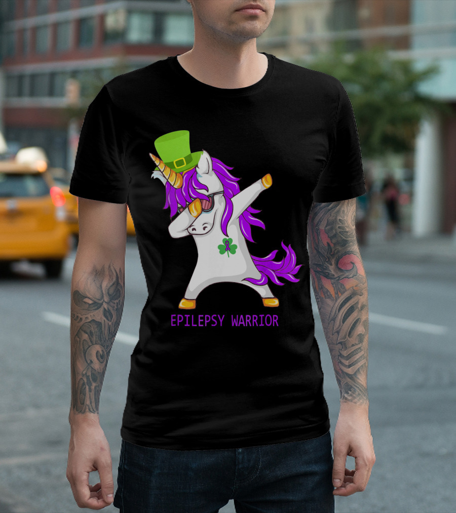 Unicorn Epilepsy Warrior Dabbing With Green Hat And Shamrock T-Shirt